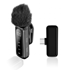 Wireless Lavalier Microphone System with LED Display and Fuzzy Windscreen