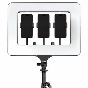 Rectangular LED Video Ring Light Panel with Triple Phone Holders and Stand Mount