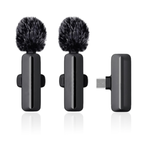 Dual Wireless Lavalier Microphone Set with Wind Muffs & Type-C Receiver